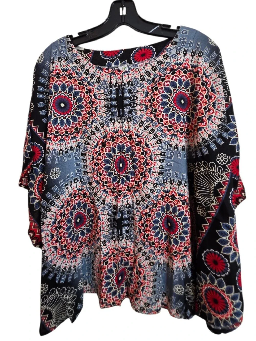 Boho Mandala Print 1X To 2X Kimono Sleeve Blouse Top Bohemian - Picture 2 of 15